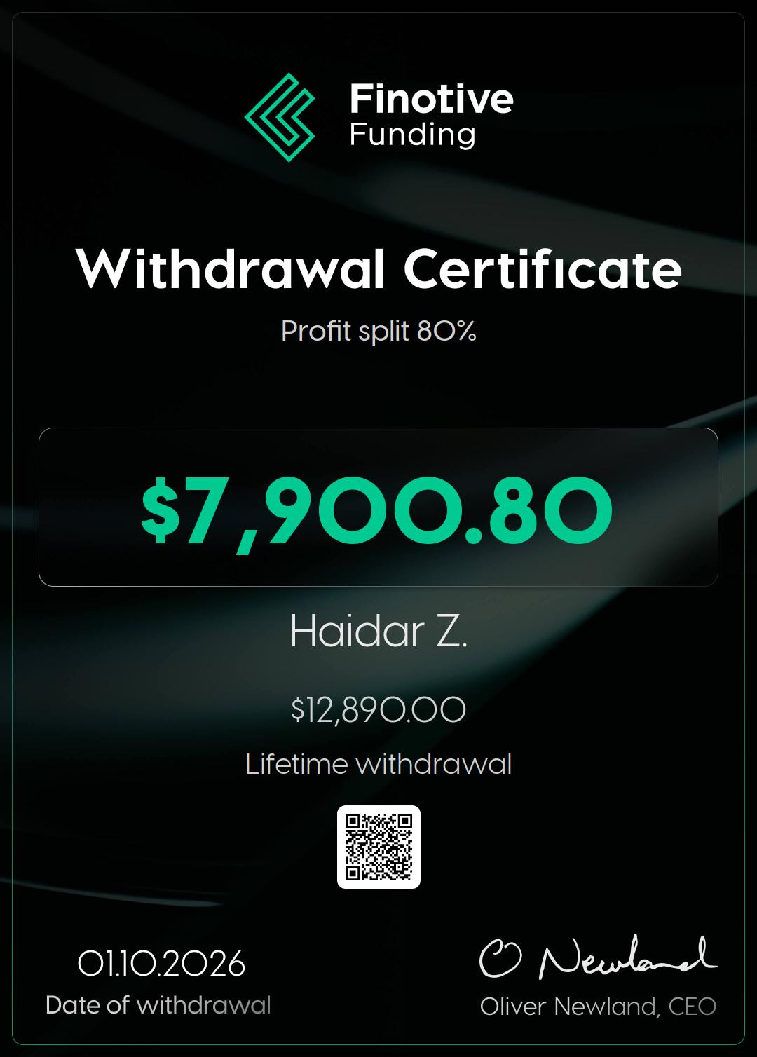 Withdrawal certificate