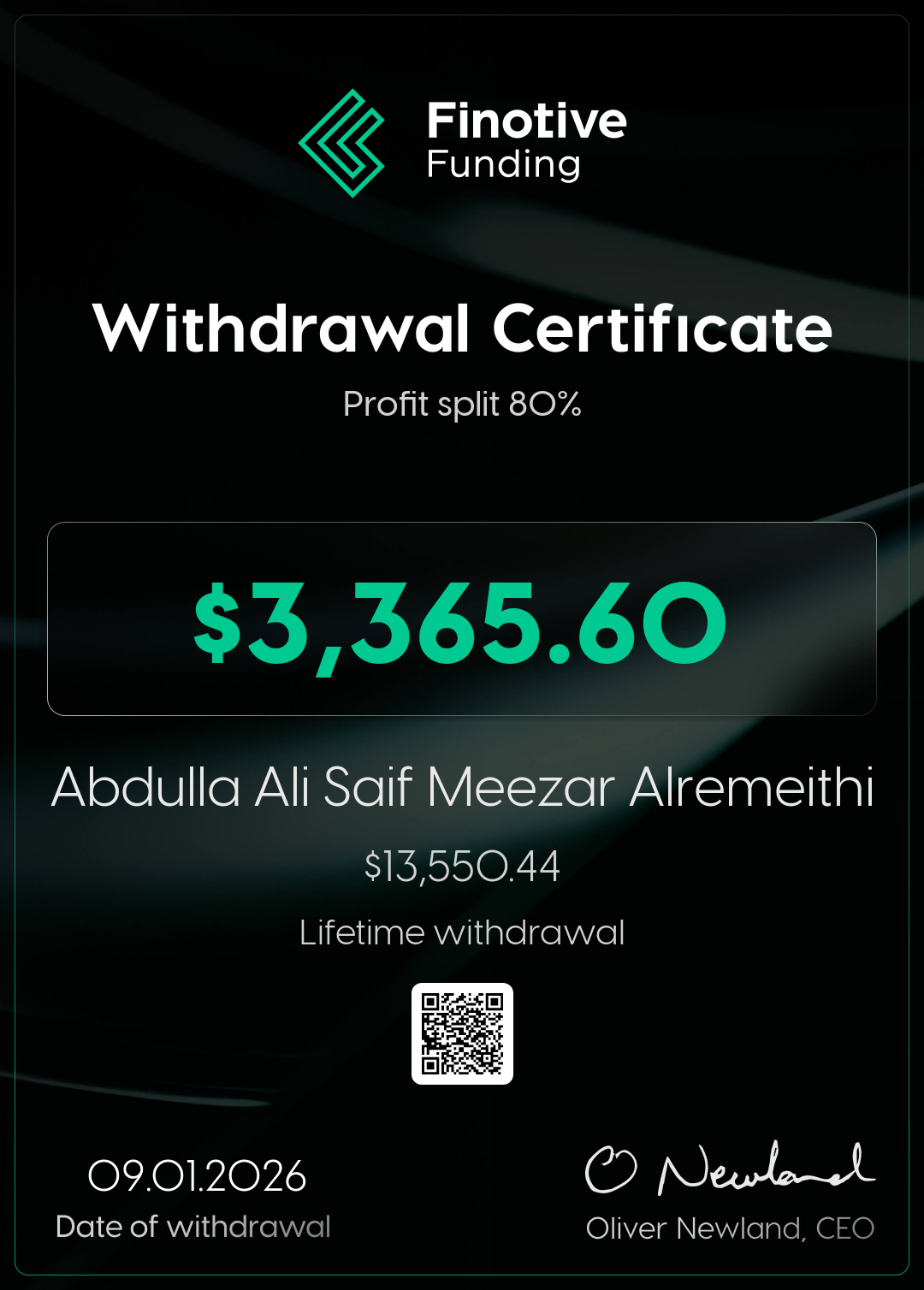 Withdrawal certificate