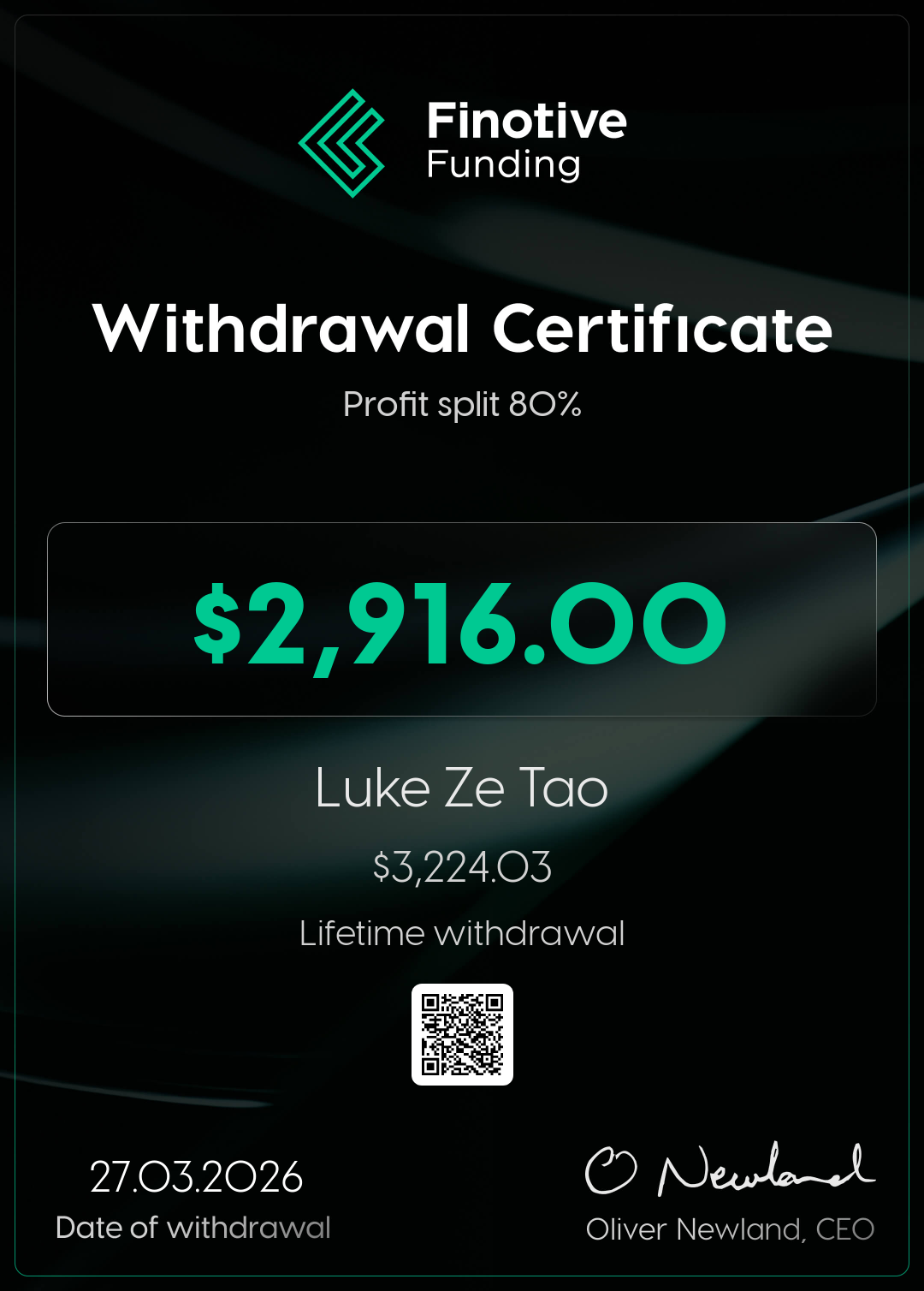 Withdrawal certificate