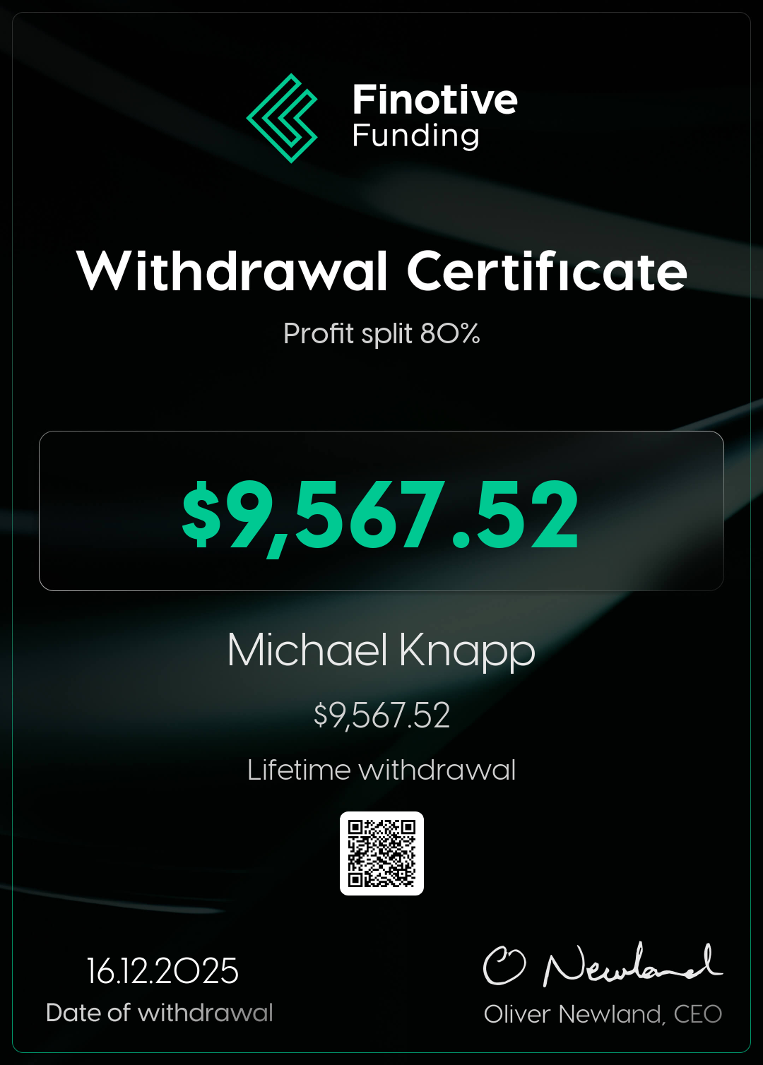 Withdrawal certificate