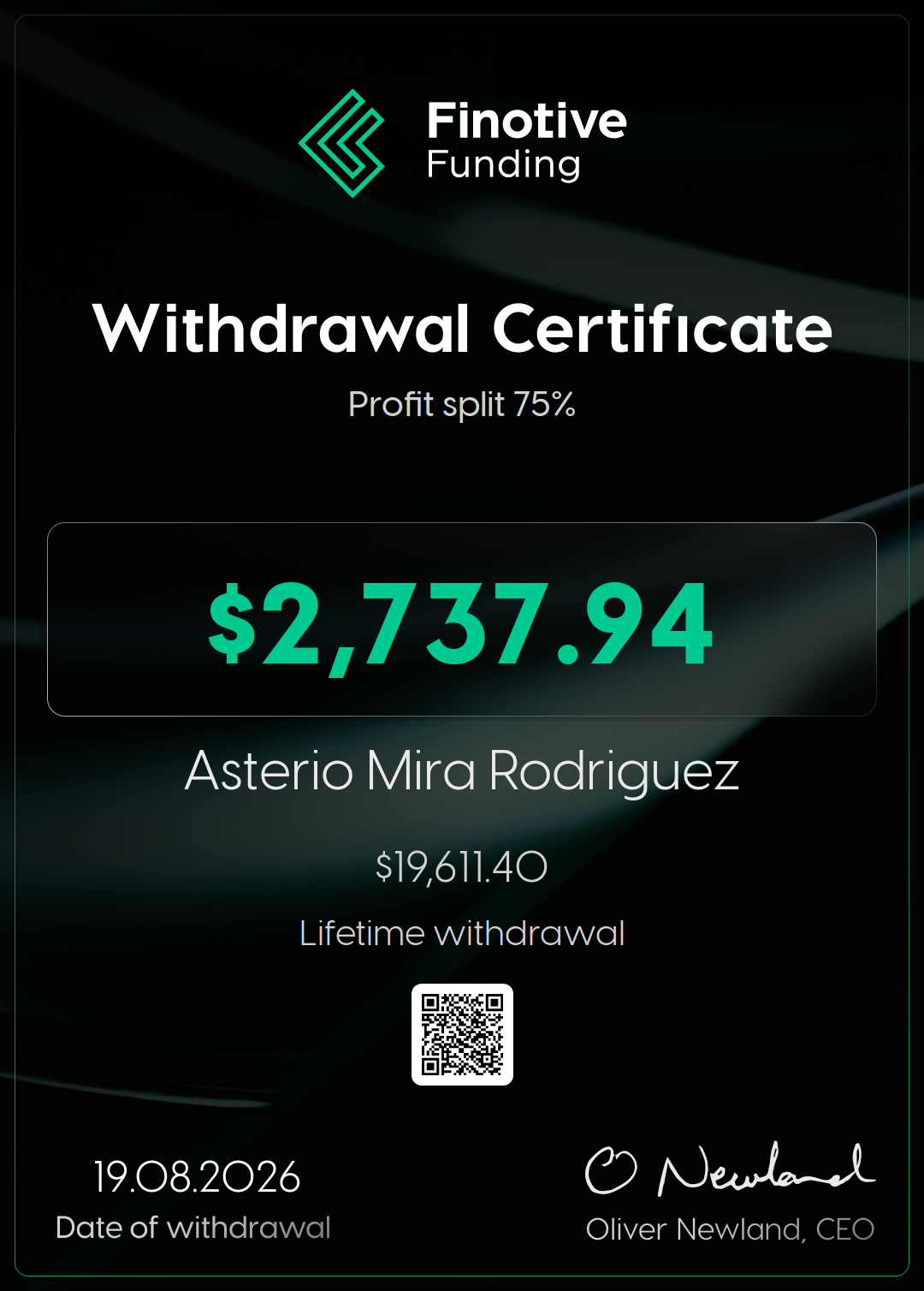 Withdrawal certificate