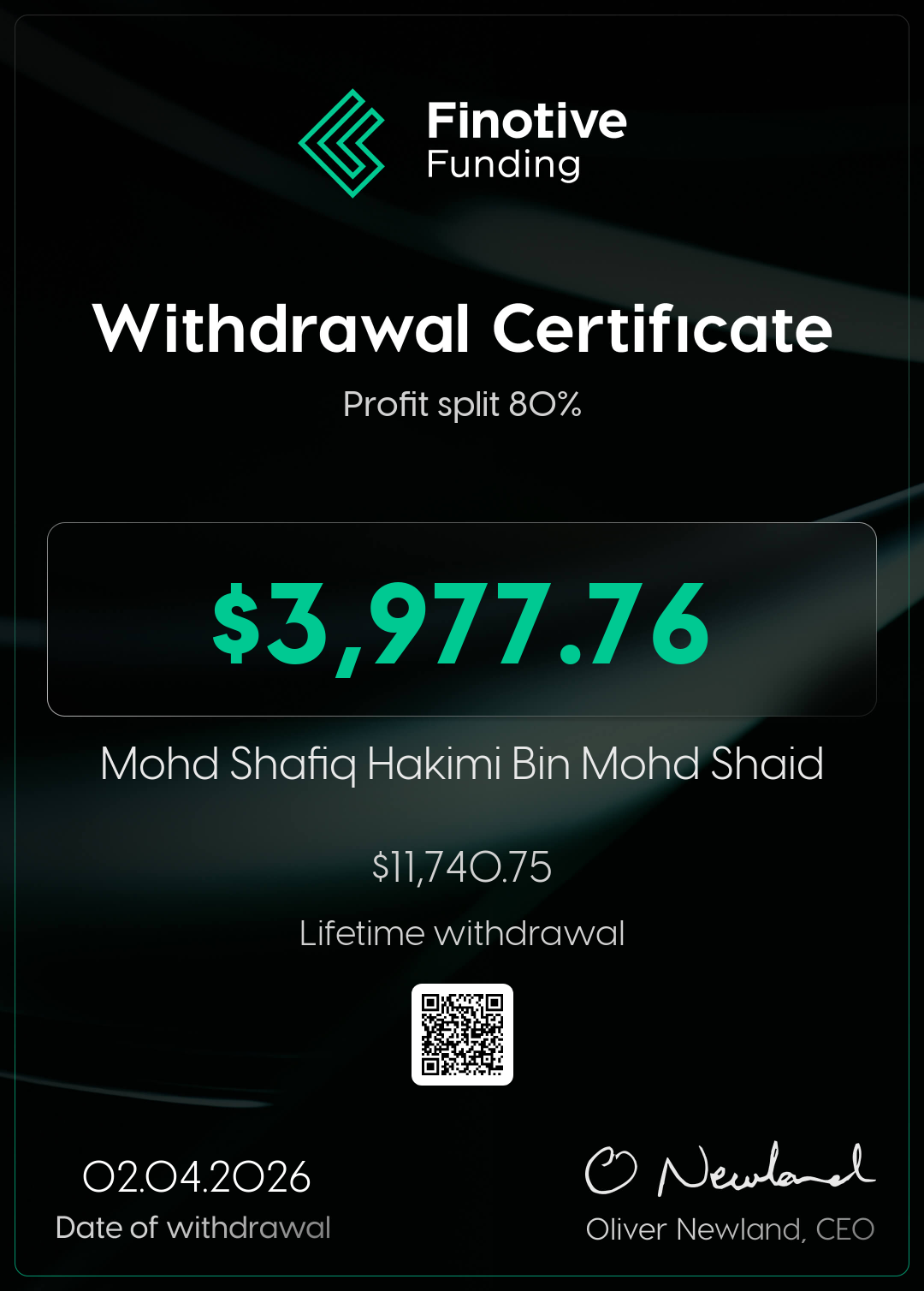 Withdrawal certificate