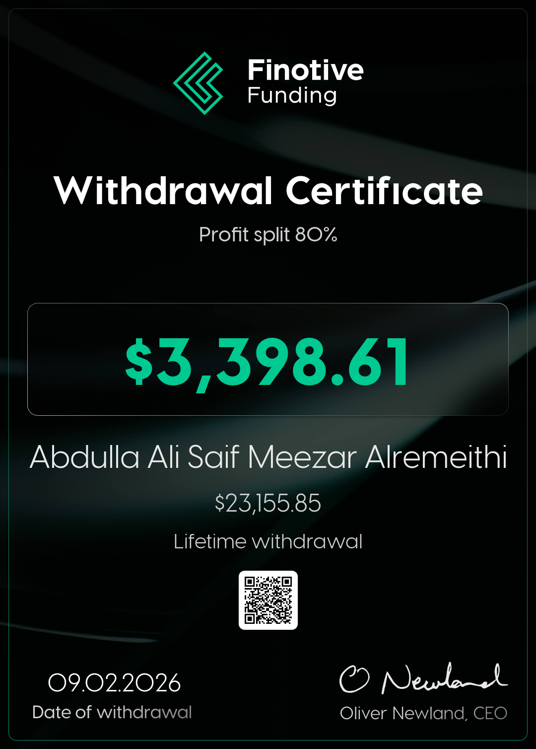 Withdrawal certificate