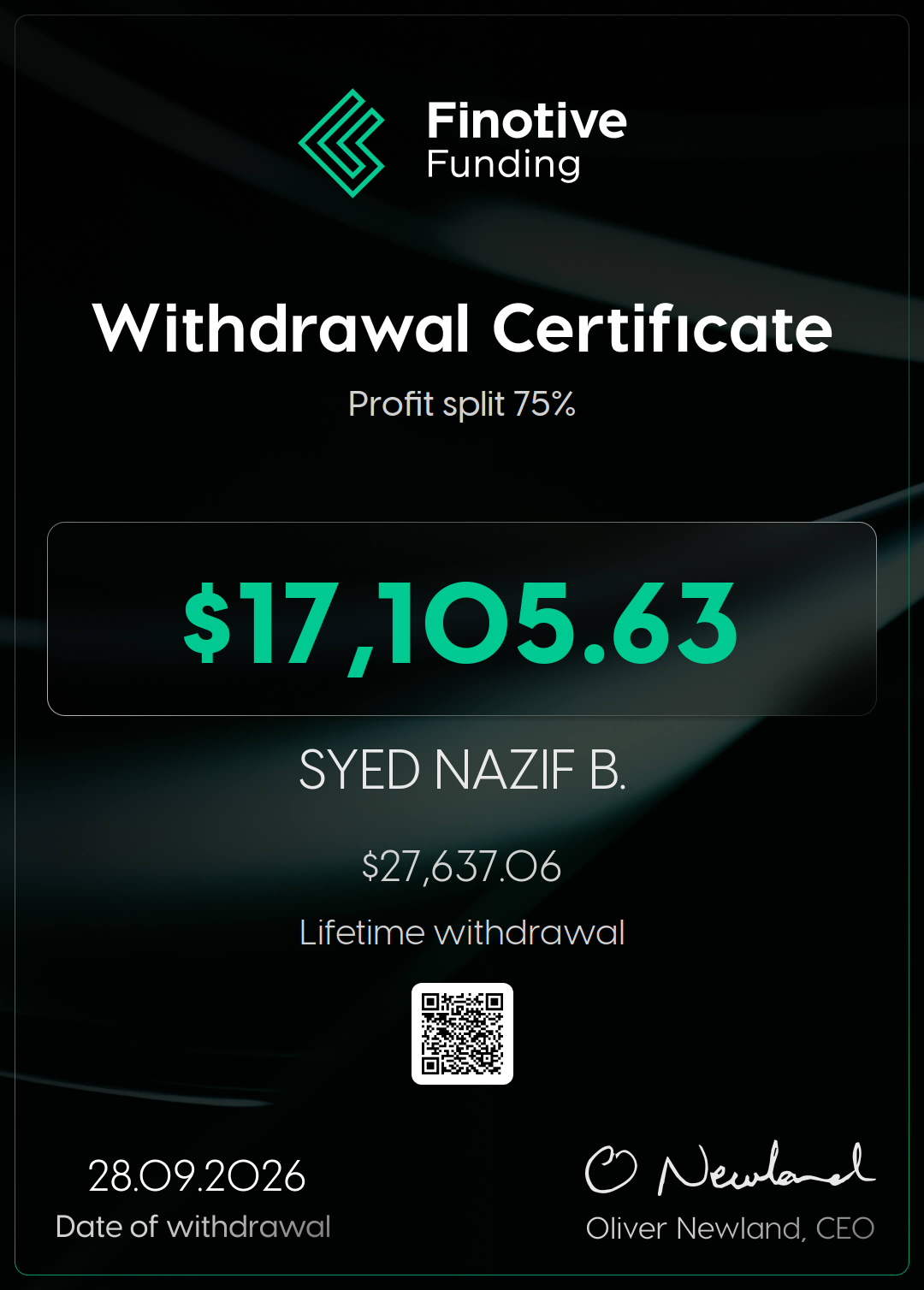 Withdrawal certificate