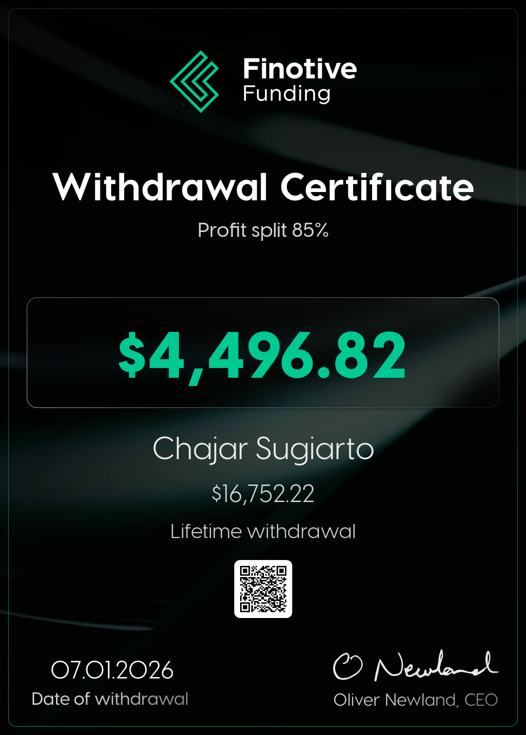 Withdrawal certificate