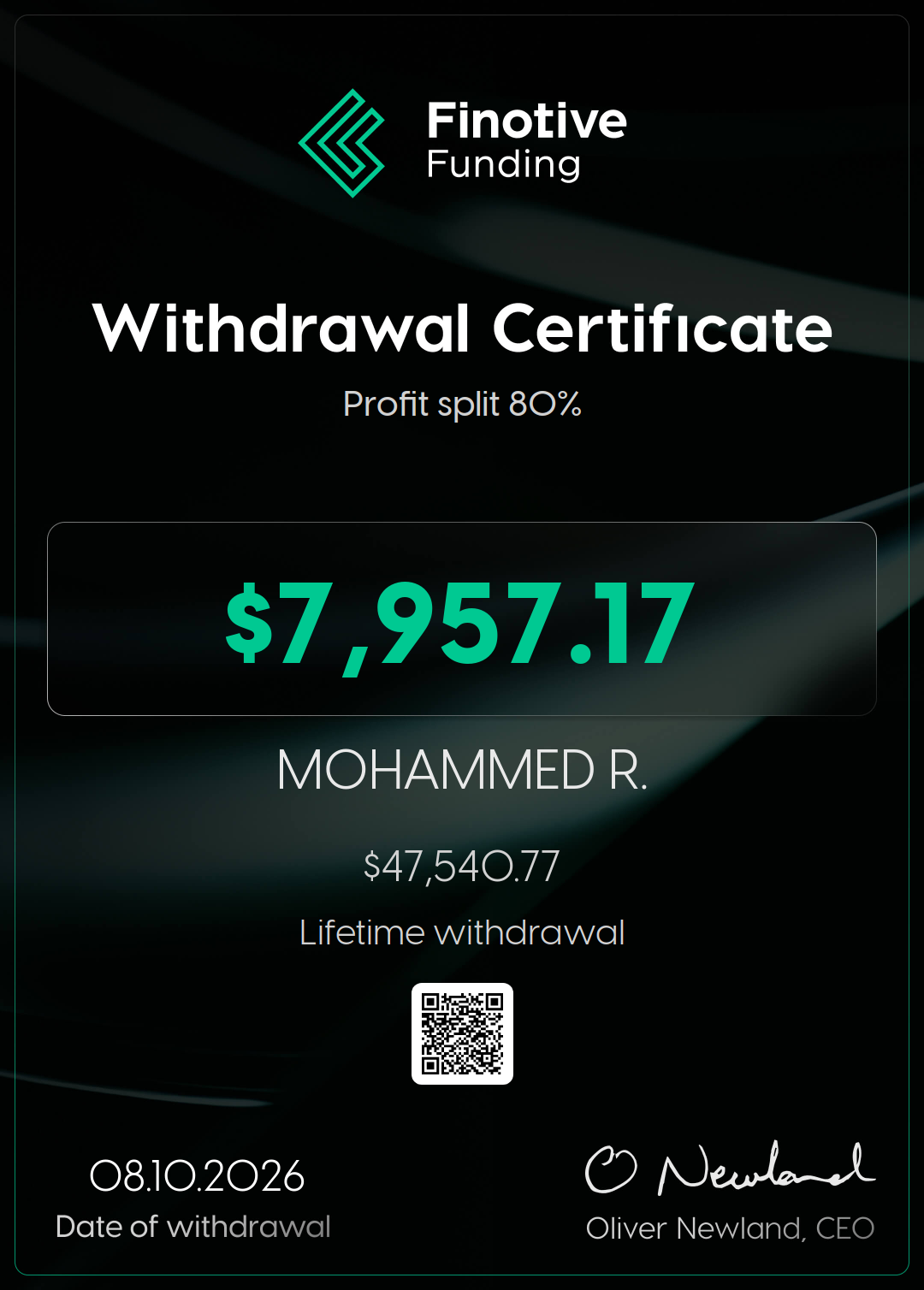 Withdrawal certificate