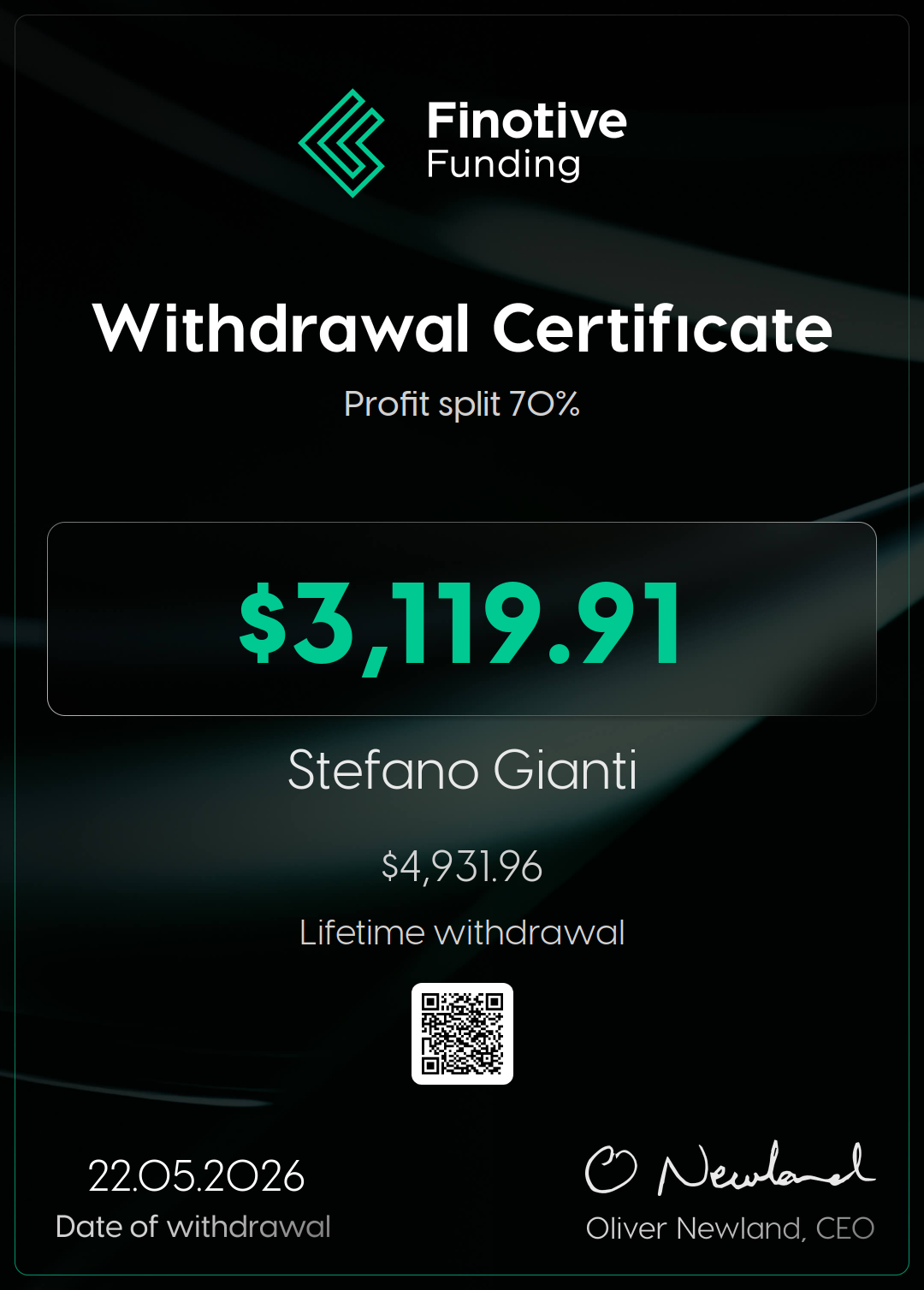 Withdrawal certificate