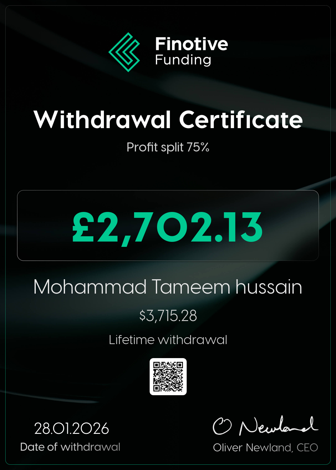 Withdrawal certificate