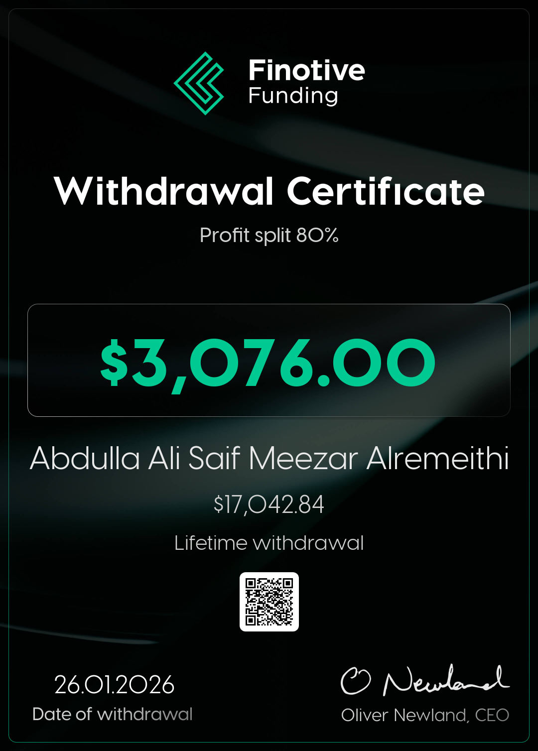 Withdrawal certificate