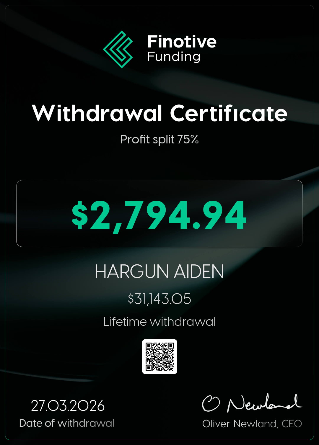 Withdrawal certificate