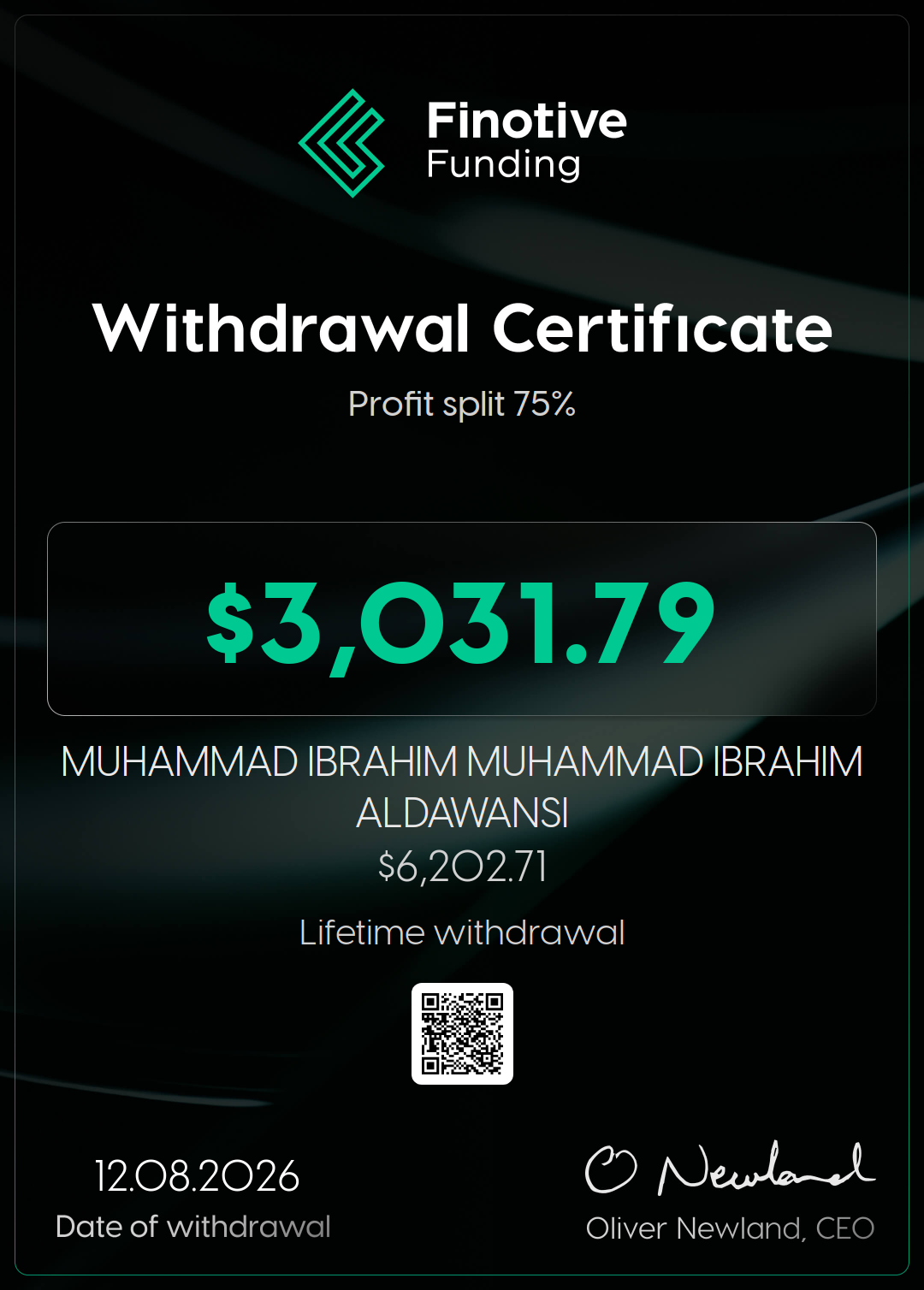 Withdrawal certificate