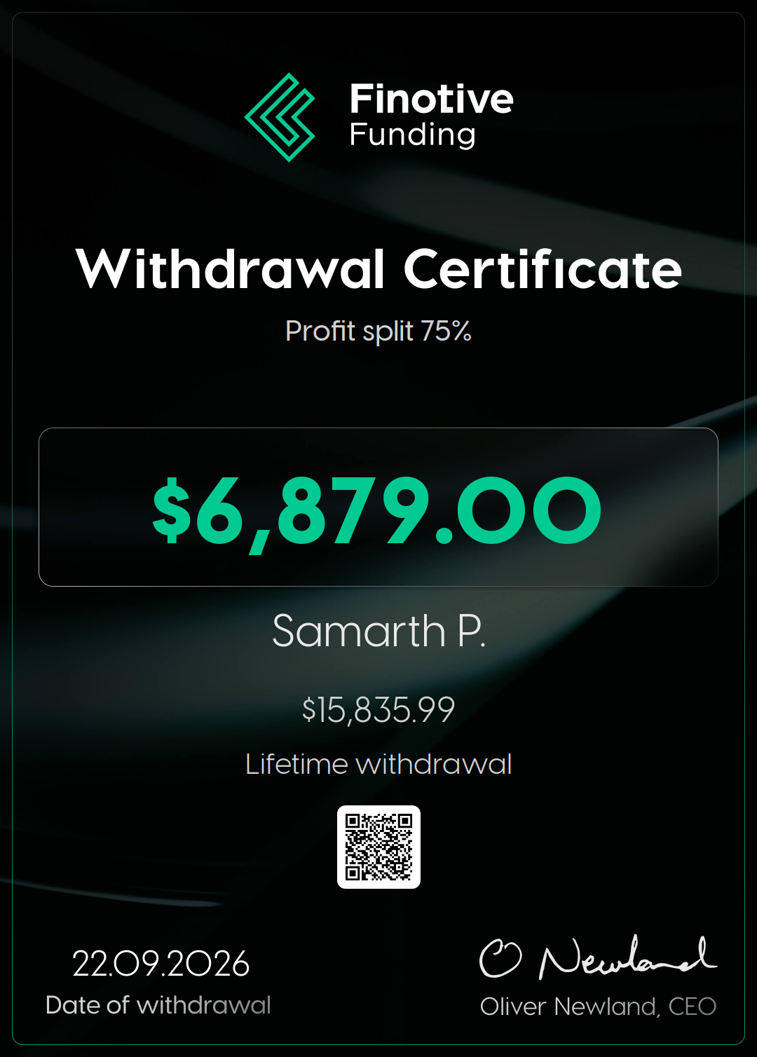 Withdrawal certificate