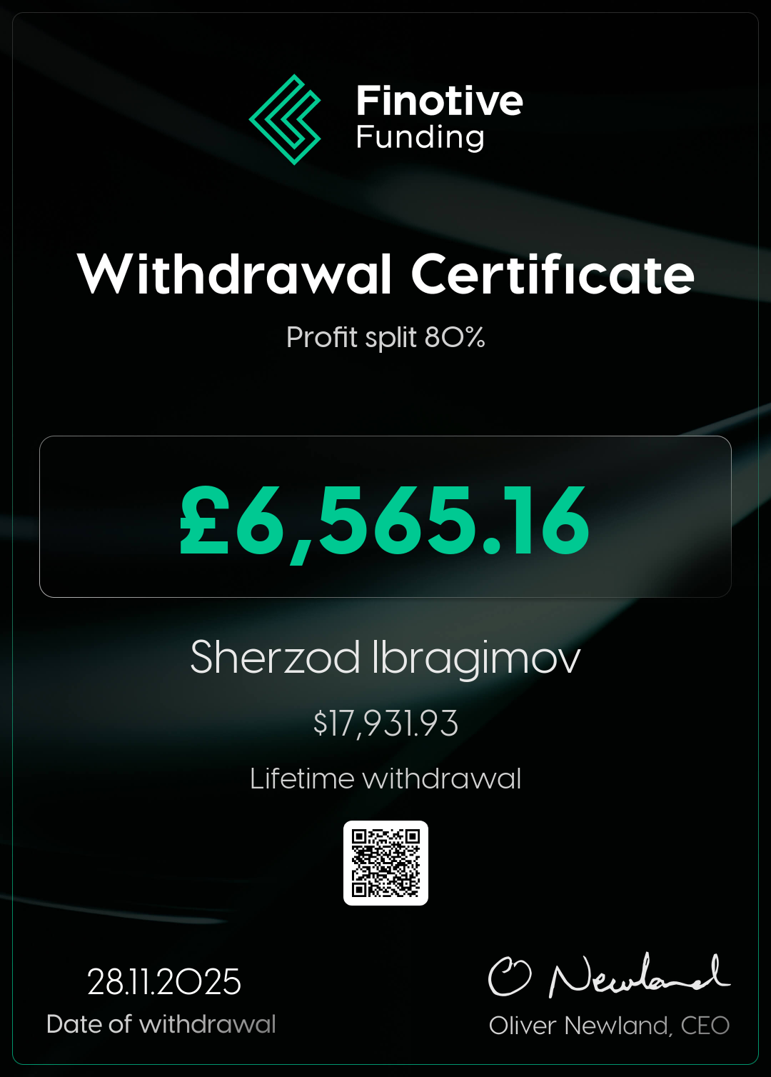 Withdrawal certificate