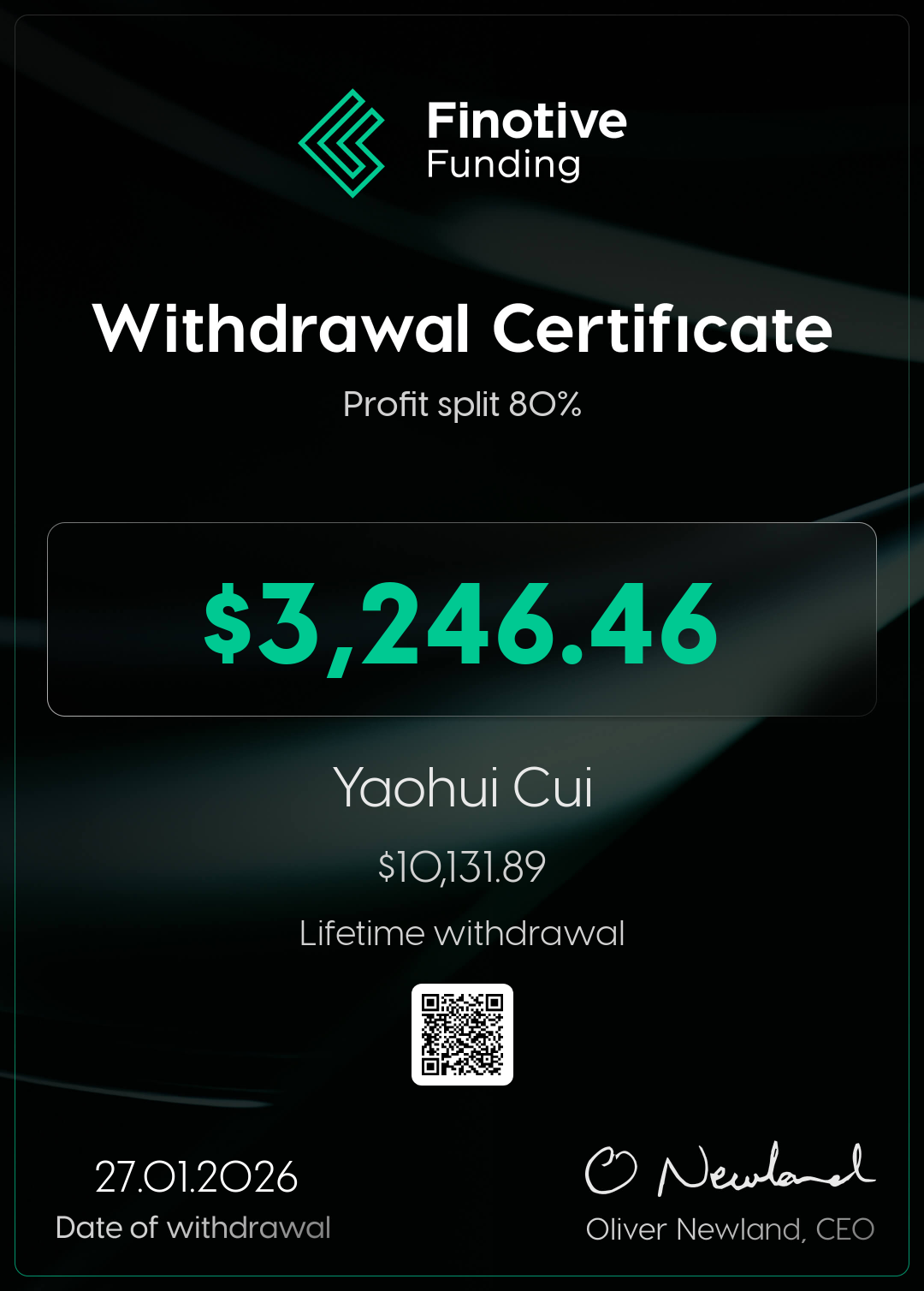 Withdrawal certificate