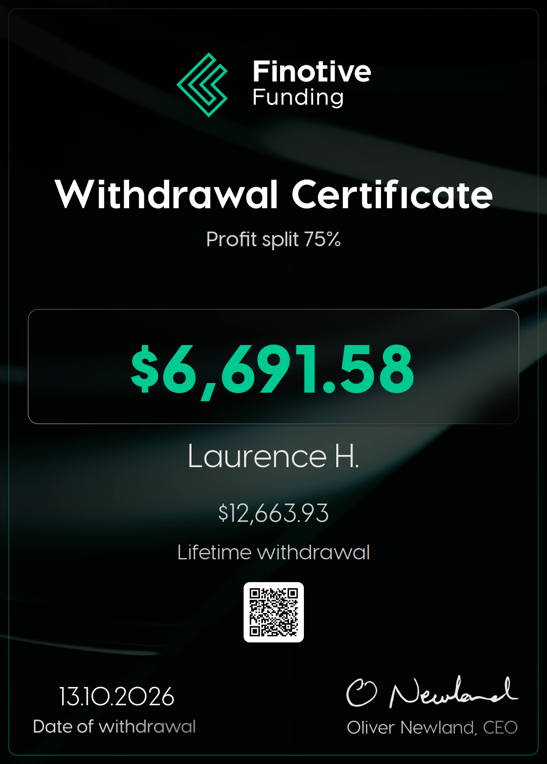 Withdrawal certificate