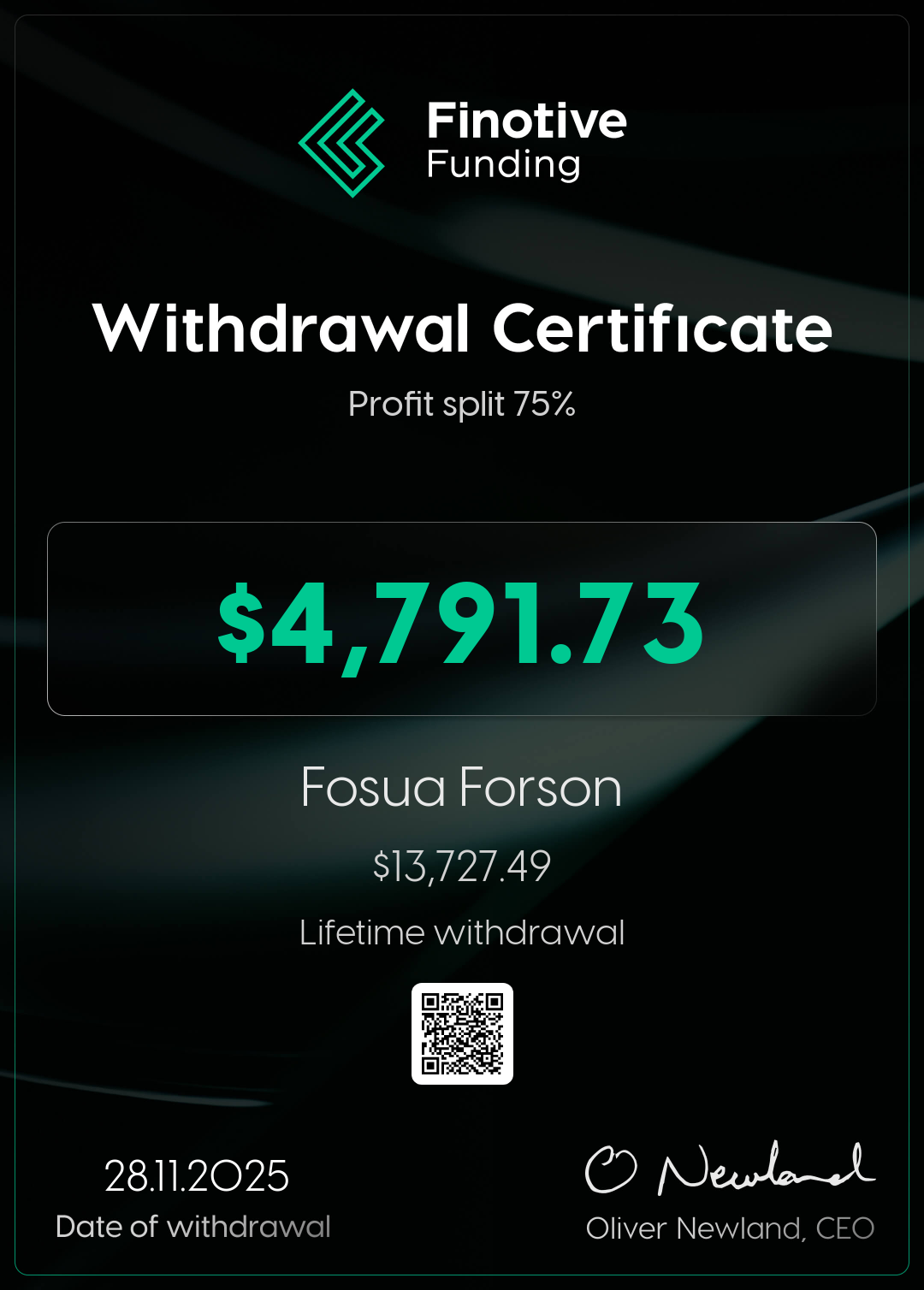 Withdrawal certificate